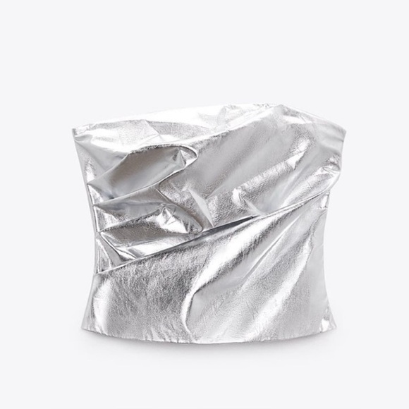 NWT | Zara | Metallic Poplin Top - Picture 3 of 4